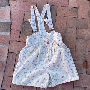 Vintage pastel yellow floral short overalls